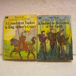 Two Vintage Illustrated Classic Editions Paperbacks Mark Twain-Jules Verne